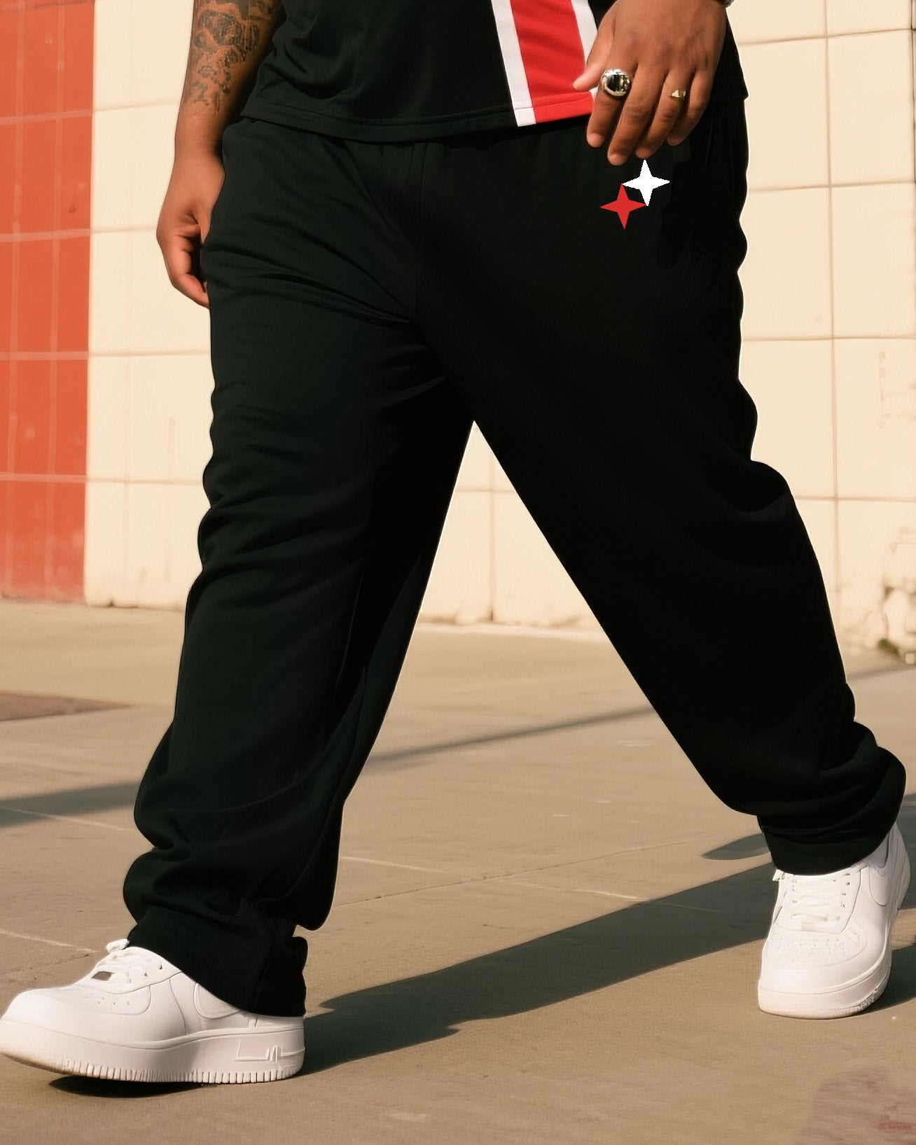 Big & Tall Black Red Graphic Vest Pants Set for big men view 3
