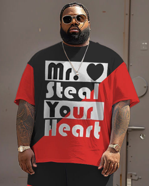 Big & Tall Colorblock Graphic T-Shirt Shorts Set for big men view 3