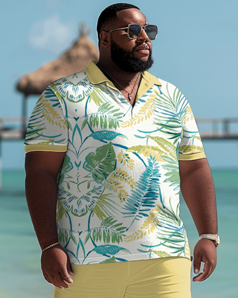 Big & Tall Hawaiian Tropical T-Shirt Shorts Set for big men view 3