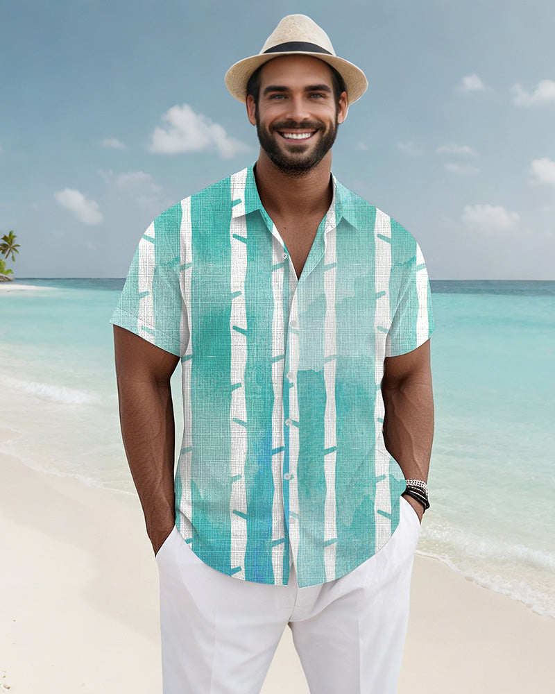 Big & Tall Green Hawaiian Graphic Short Sleeve Shirt for big men view 3
