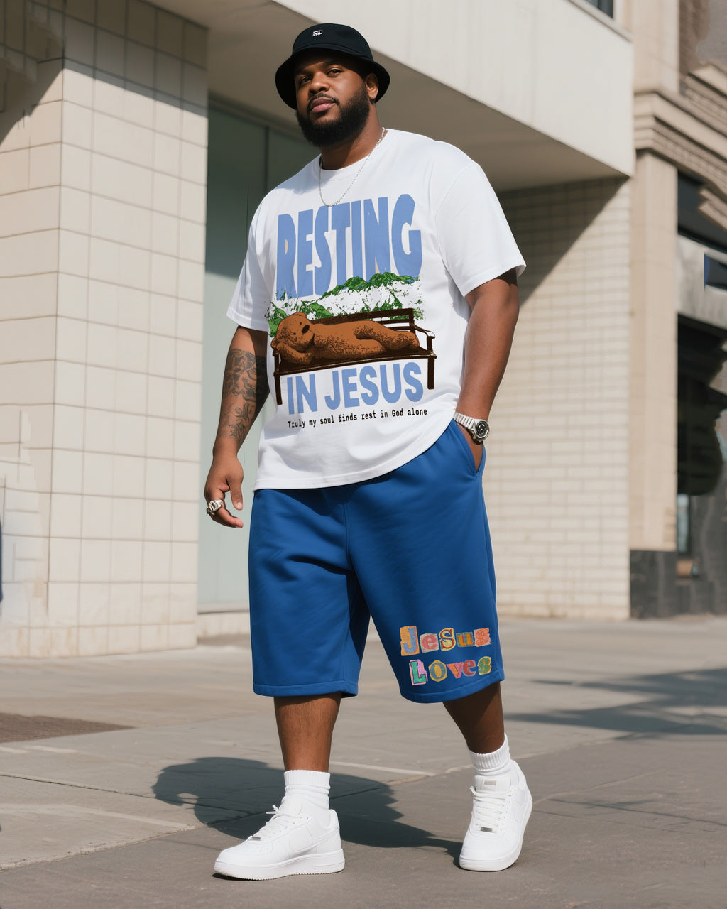 Big & Tall Graphic T-Shirt Shorts Set for big men view 2