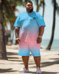 Big & Tall Hawaiian Gradient T-Shirt Shorts Set for big men view 2