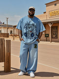 Big & Tall Denim Streetwear T-Shirt Pants Set for big men