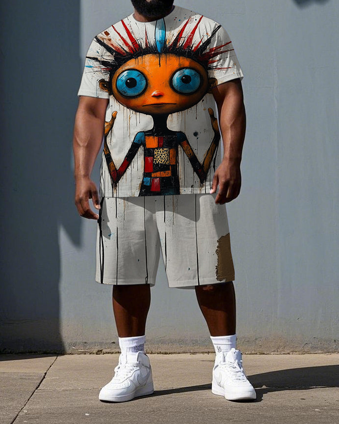 Big & Tall Colorblock Graphic T-Shirt Shorts Set for big men view 1