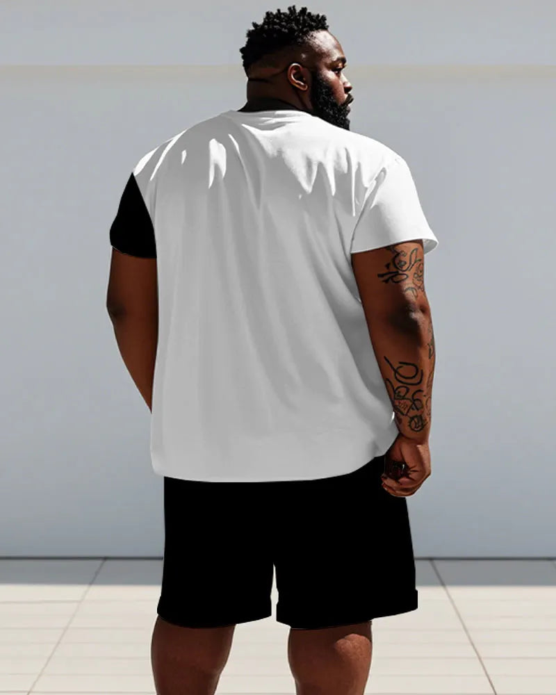 Big & Tall Black White Graphic T-Shirt Shorts Set for big men view 4