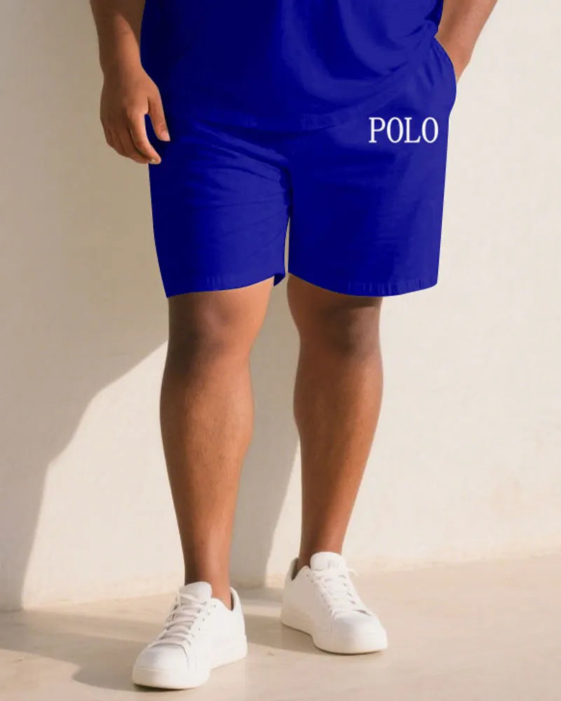 Big & Tall Black Blue Streetwear T-Shirt Shorts Set for big men view 3