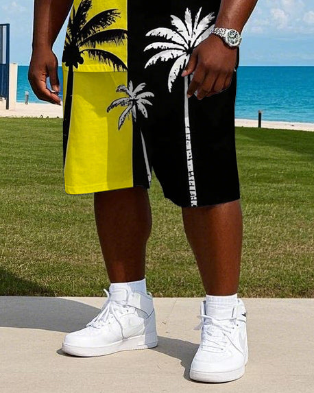Big & Tall Hawaiian Colorblock T-Shirt Shorts Set for big men view 3