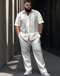Big & Tall Geometric Business Casual Shirt Pants Set for big men view 1