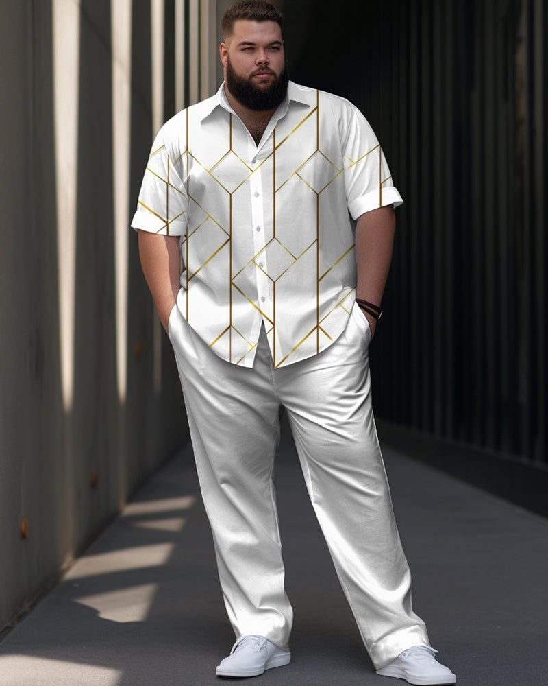 Big & Tall Geometric Business Casual Shirt Pants Set for big men view 1