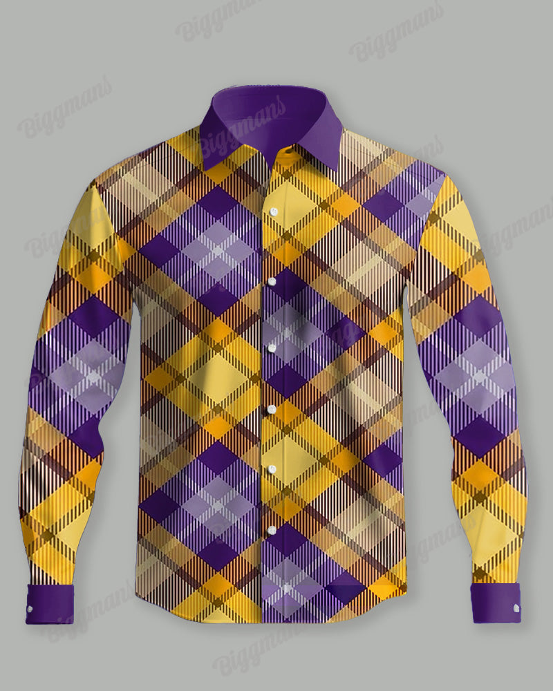 Big & Tall Purple Yellow Plaid Long Sleeve Shirt for big men view 2
