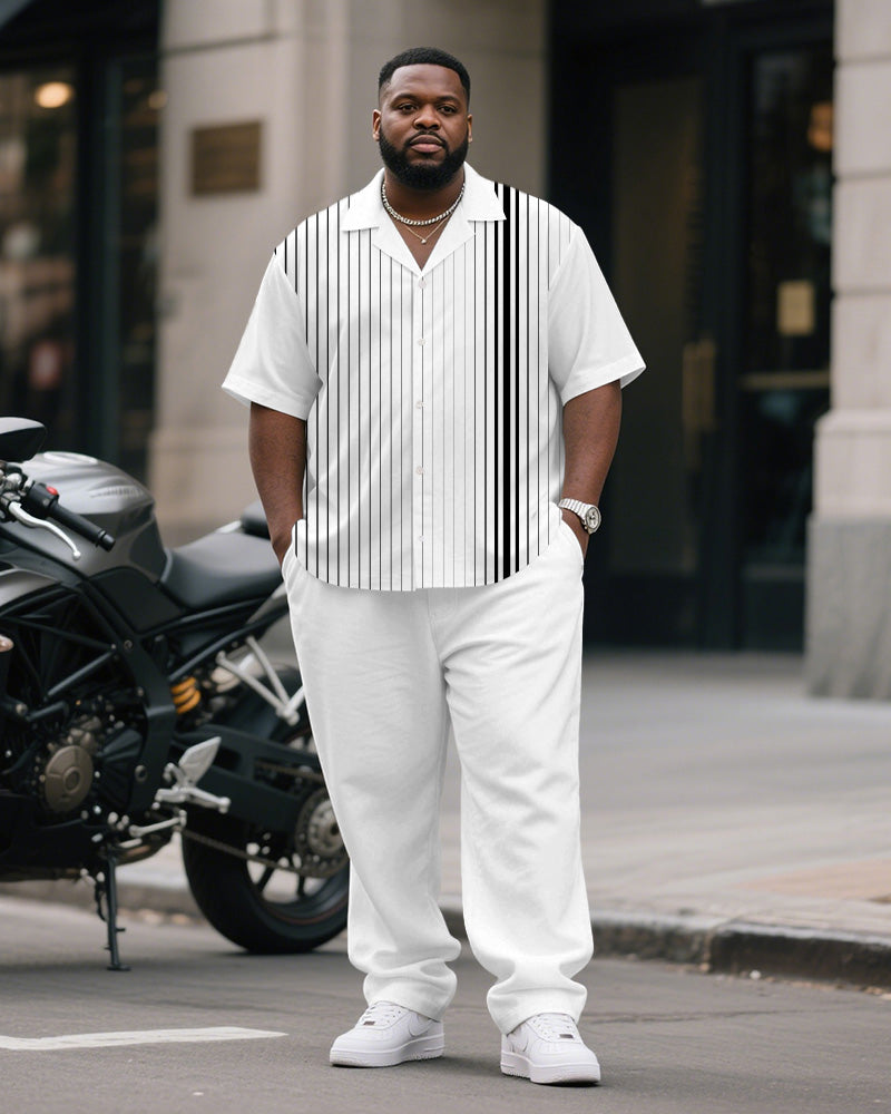 Big & Tall Gray Gradient Striped T-Shirt Pants Set for big men view 1