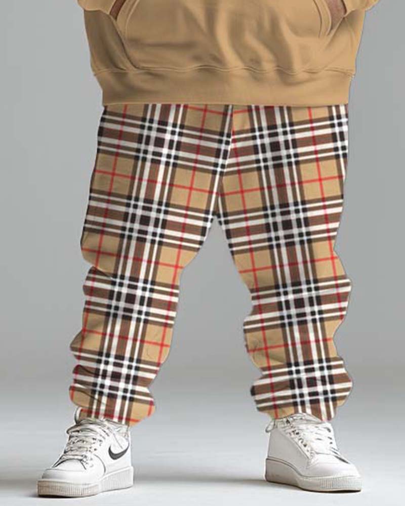 Big & Tall Plaid Streetwear Hoodie Sweatpants Set for big men view 3