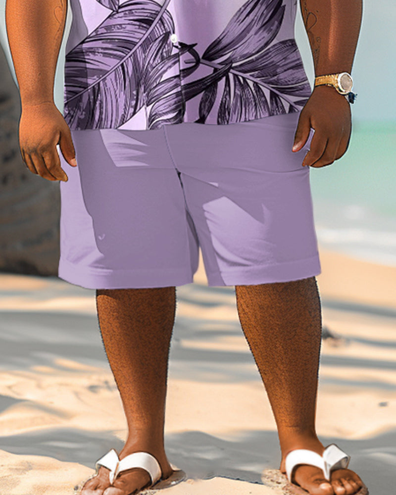 Big & Tall Purple Hawaiian Graphic T-Shirt Shorts Set for big men view 3