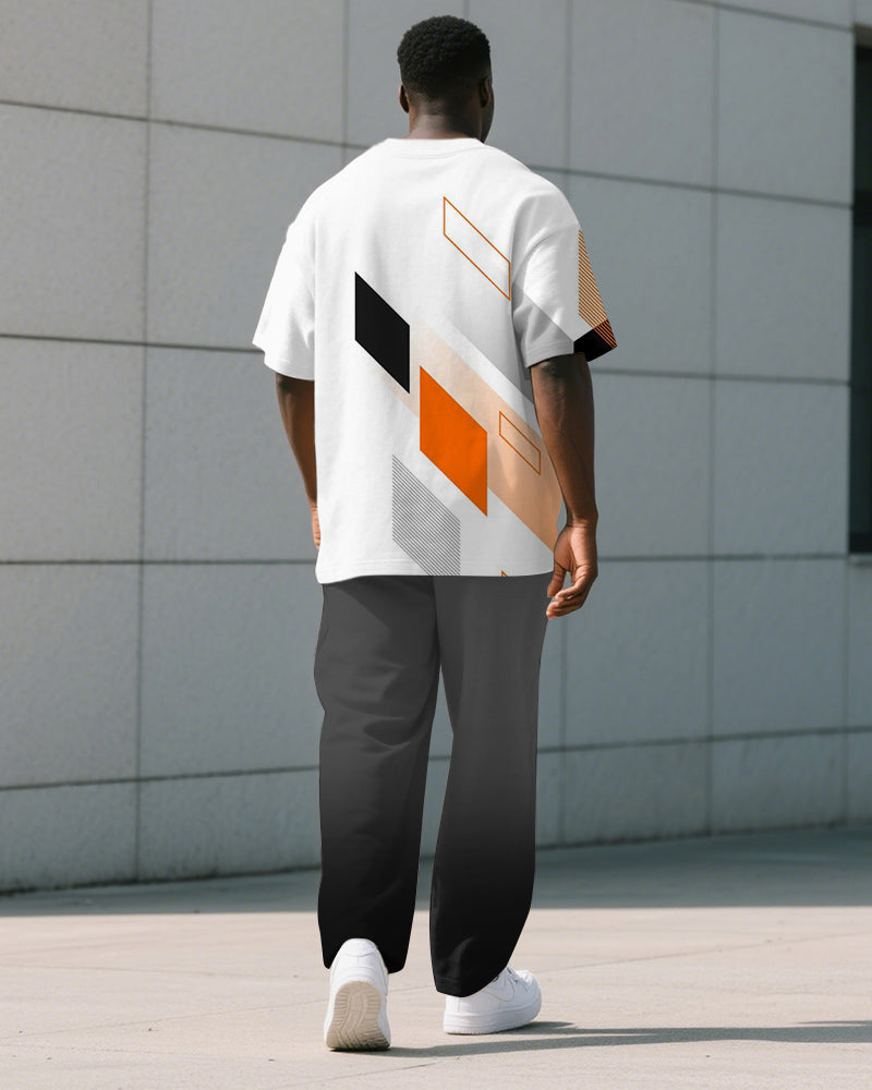 Big & Tall Gray Colorblock Graphic T-Shirt Pants Set for big men view 4
