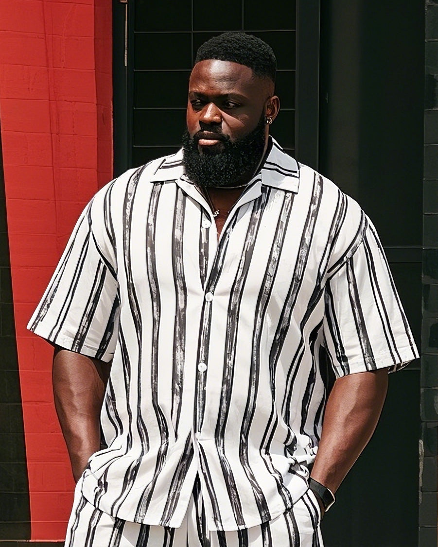 Big & Tall Colorblock Striped T-Shirt Shorts Set for big men view 2