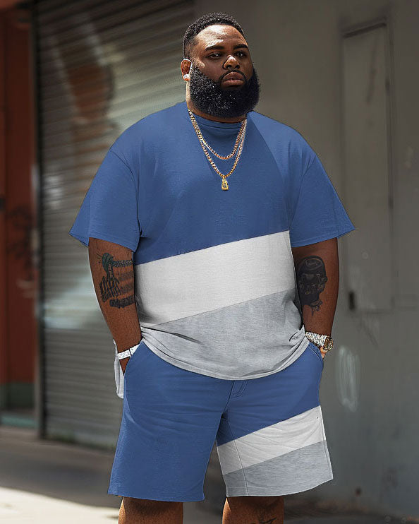Big & Tall Blue Colorblock T-Shirt Shorts Set for big men view 1