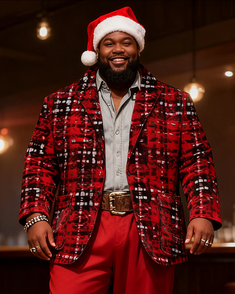 Big & Tall Black Red Plaid Two-piece Set for big men view 7