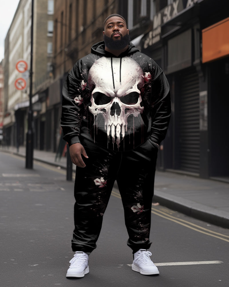 Big & Tall Streetwear Skull Hoodie Sweatpants Set for big men view 1