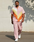 Big & Tall Pink Colorblock T-Shirt Pants Set for big men view 1