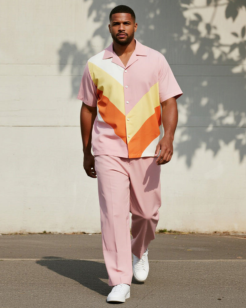 Big & Tall Pink Colorblock T-Shirt Pants Set for big men view 1