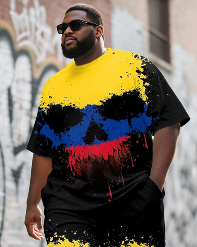 Big & Tall Yellow Colorblock T-Shirt Shorts Set for big men view 2