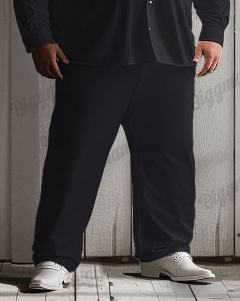 Big & Tall Black Western Denim T-Shirt Pants Set for big men view 3