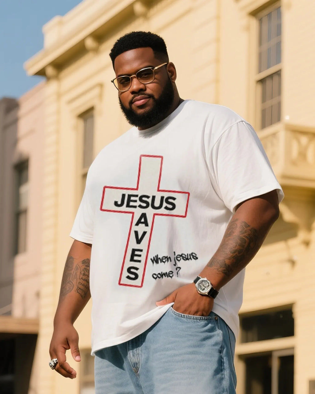 Big & Tall Denim T-Shirt Pants Set for big men view 2