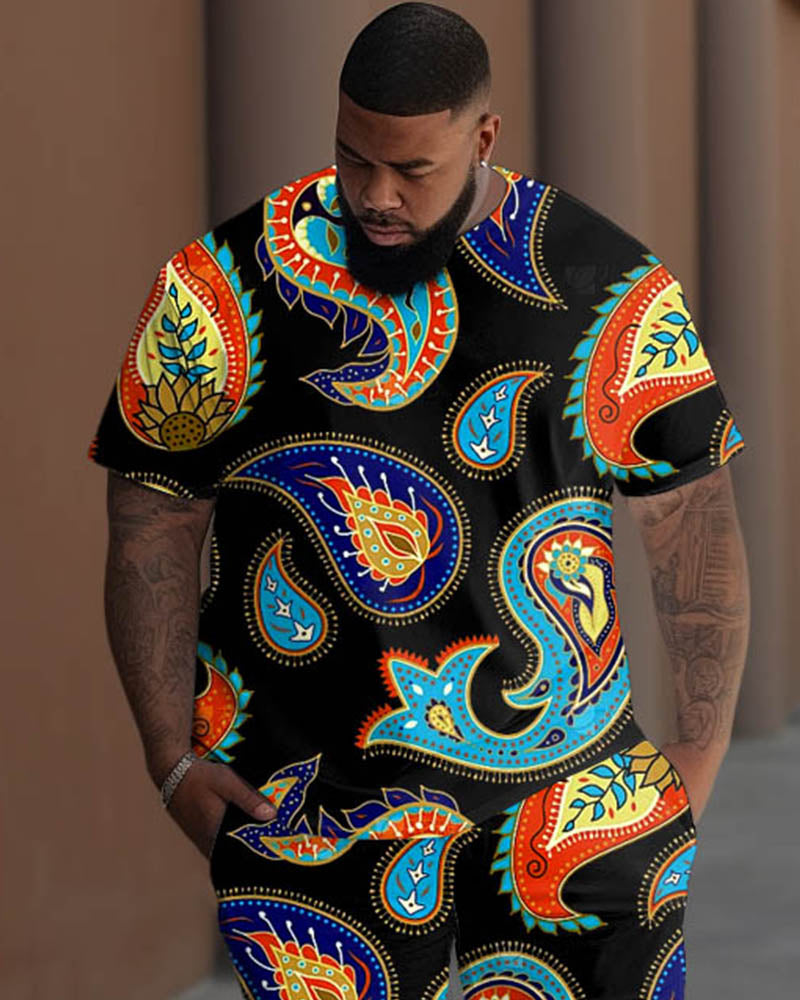 Big & Tall Graphic Floral T-Shirt Pants Set for big men view 2
