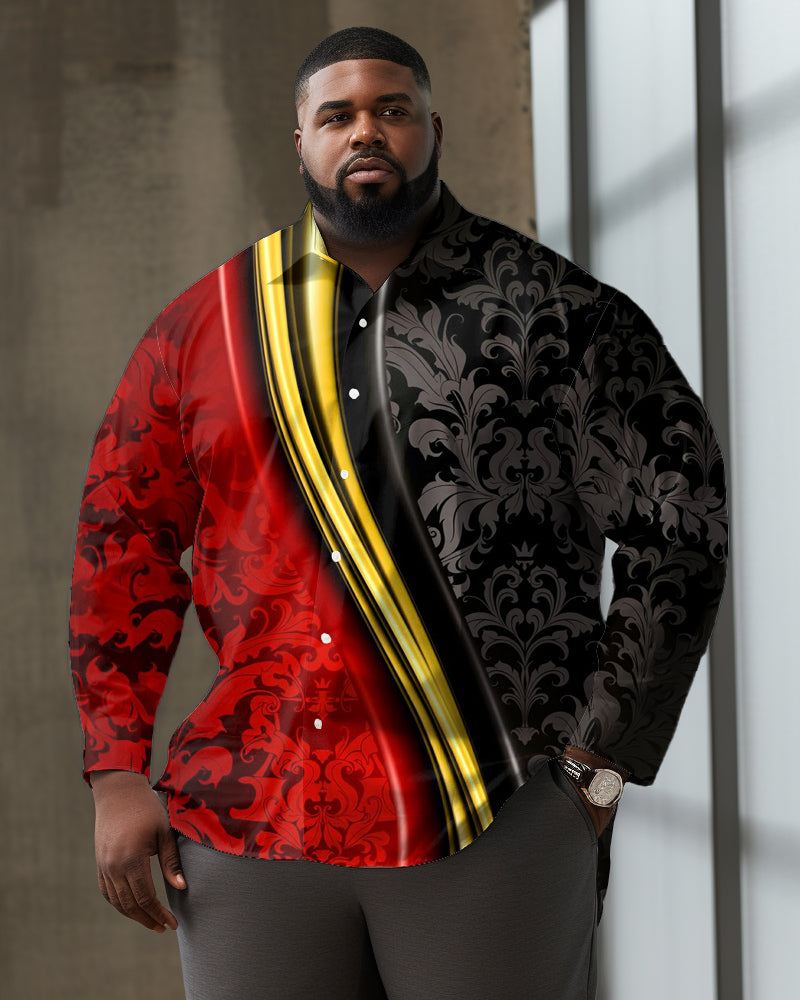 Big & Tall Geometric Patchwork Long Sleeve Shirt for big men view 1