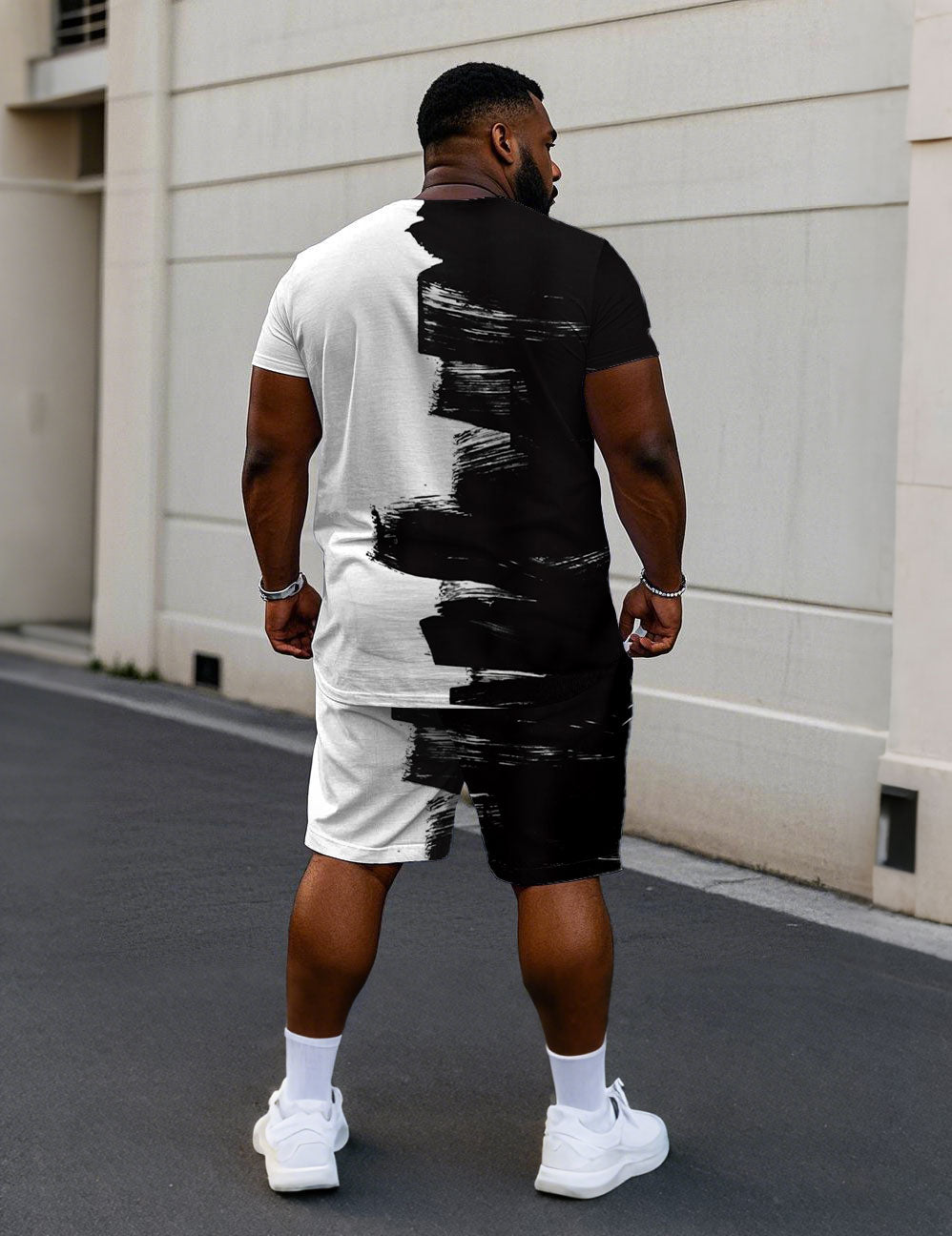 Big & Tall Graphic Streetwear T-Shirt Shorts Set for big men view 4