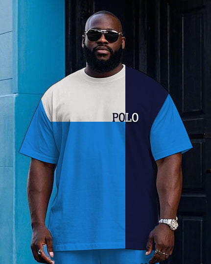 Big & Tall Blue Colorblock T-Shirt Pants Set for big men view 2