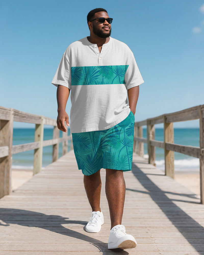 Big & Tall Hawaiian Patchwork T-Shirt Shorts Set for big men view 1