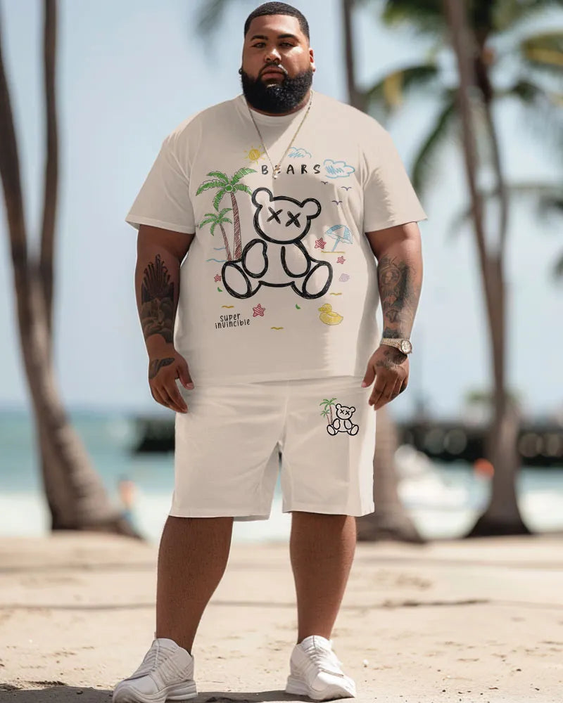 Big & Tall Hawaiian Graphic T-Shirt Shorts Set for big men view 2