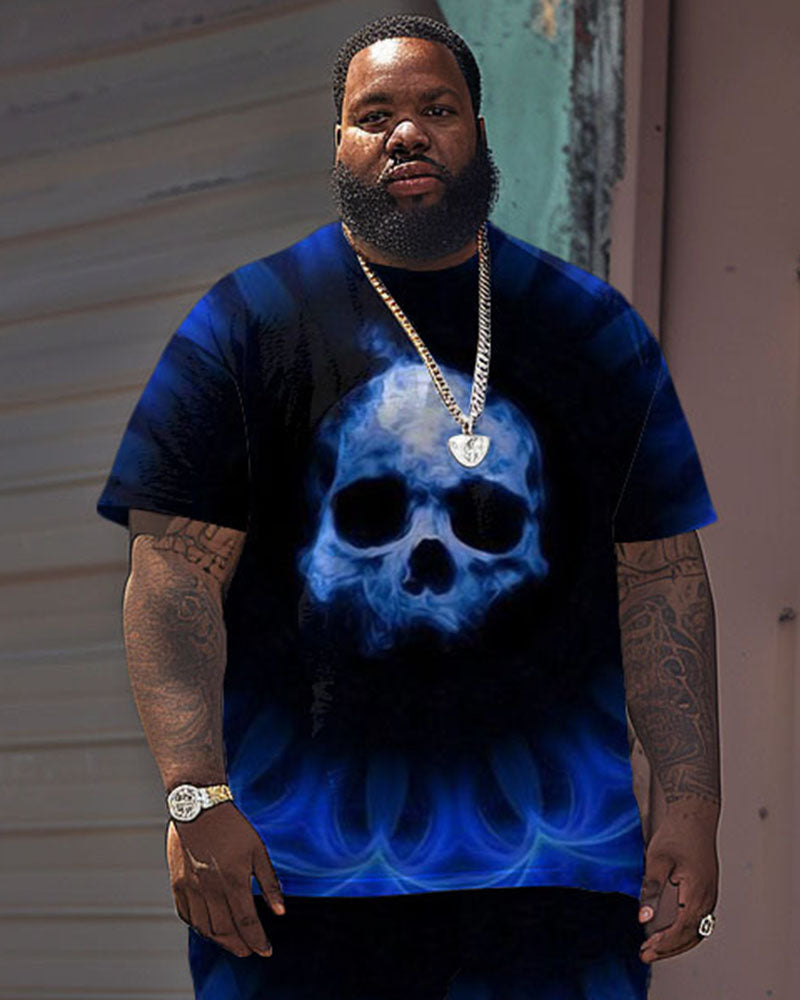 Big & Tall Streetwear Skull T-Shirt Shorts Set for big men view 2
