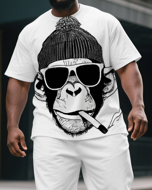 Big & Tall Graphic Streetwear T-Shirt Shorts Set for big men view 2