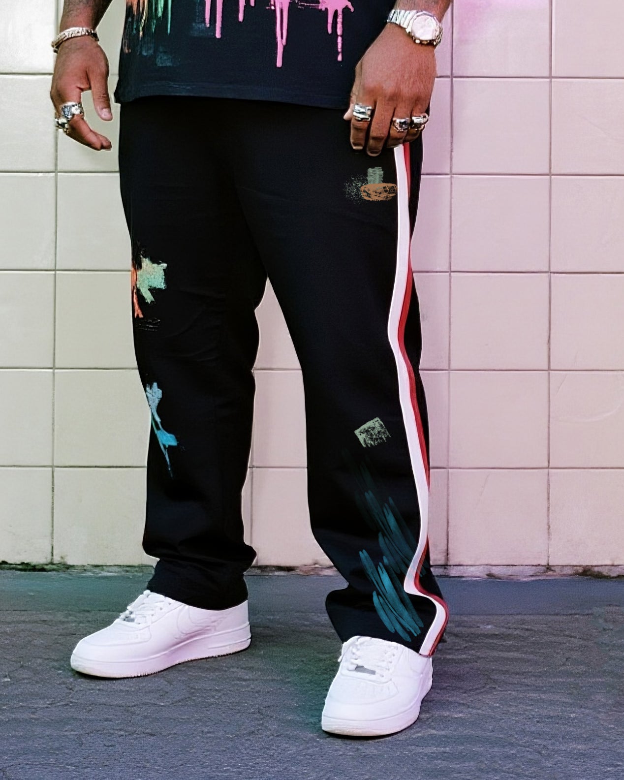 Big & Tall Graffiti Streetwear Two-piece Set for big men view 3