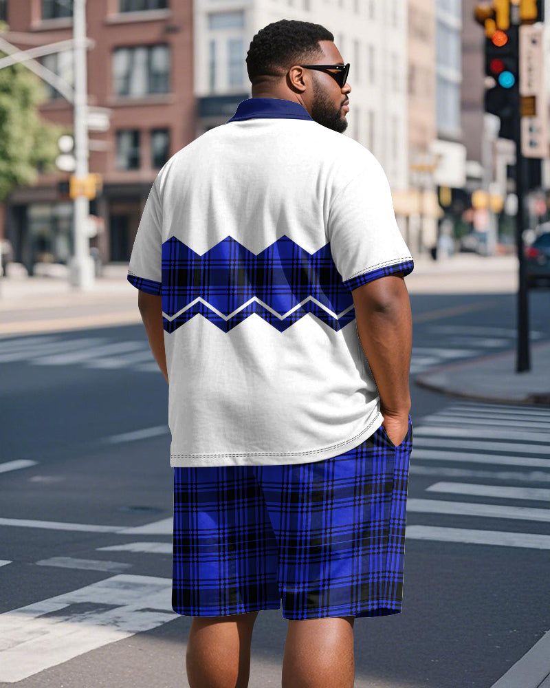 Big & Tall Brown Colorblock Graphic Polo Shorts Set for big men view 5