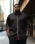 Big & Tall Black Geometric Plaid Long Sleeve Shirt for big men