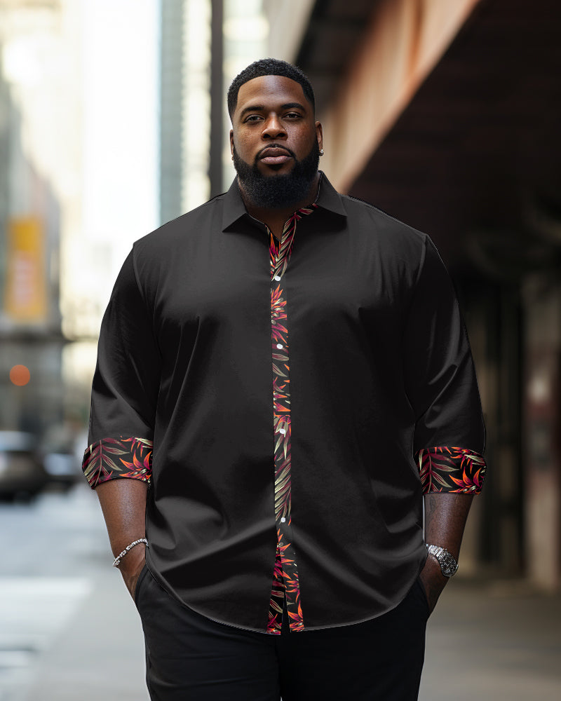 Big & Tall Black Geometric Plaid Long Sleeve Shirt for big men