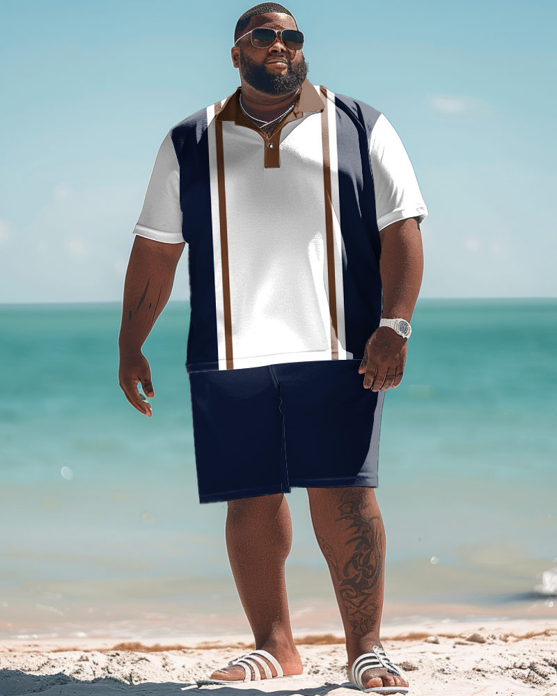 Big & Tall Colorblock Striped Graphic Polo Shorts Set for big men view 1