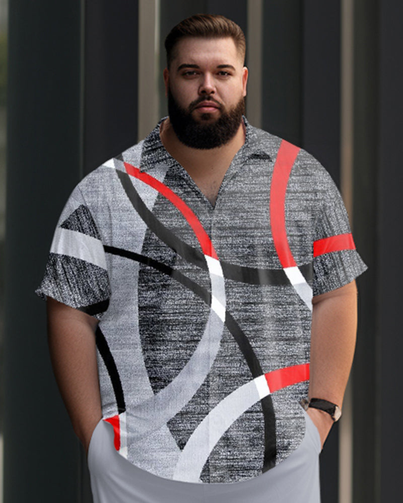 Big & Tall Geometric Graphic T-Shirt Pants Set for big men view 2