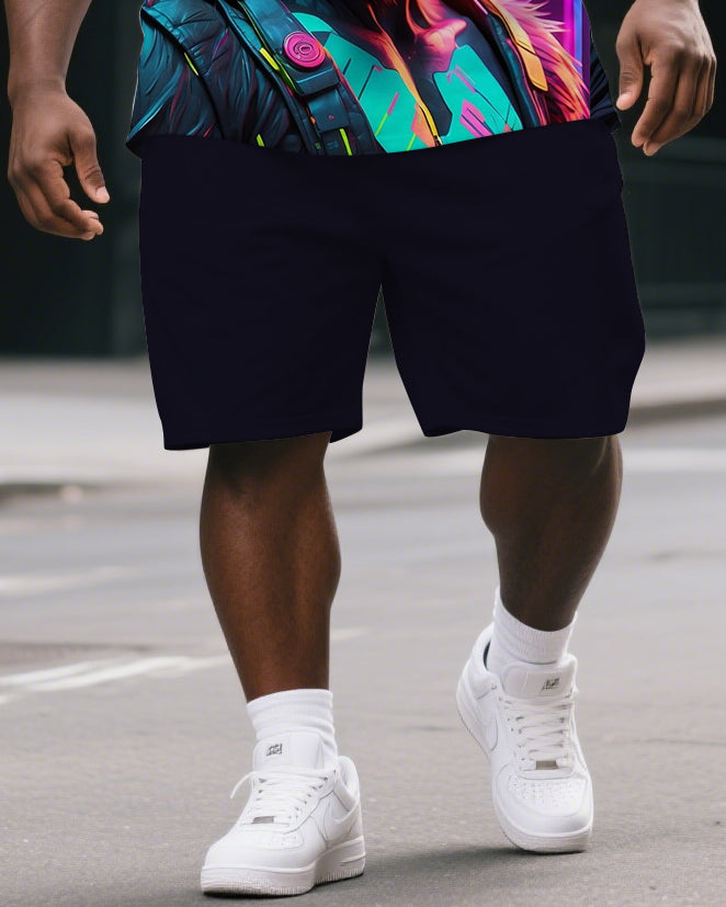 Big & Tall Graphic Streetwear T-Shirt Shorts Set for big men view 3