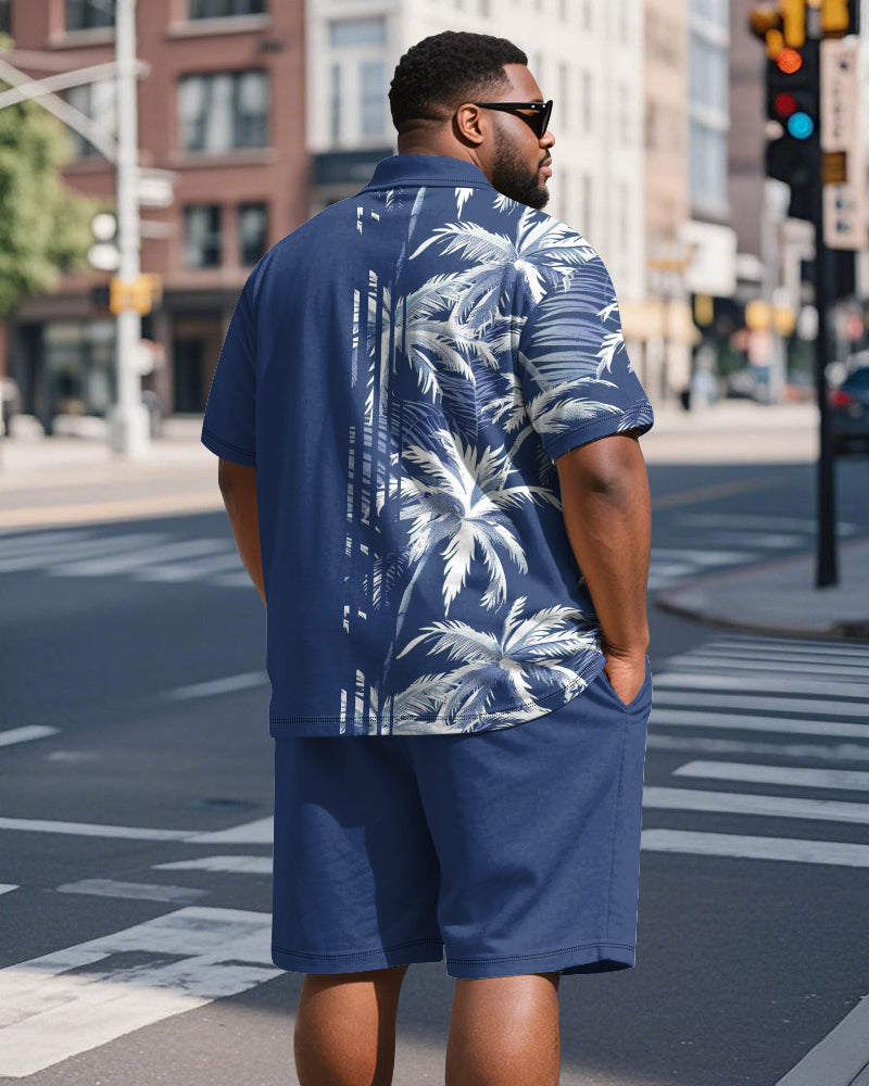 Big & Tall Hawaiian Striped Graphic Polo Shorts Set for big men view 8