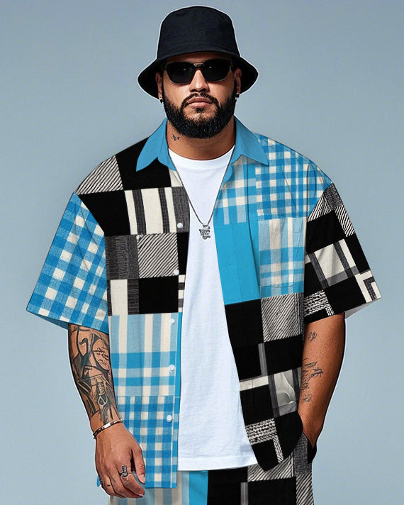 Big & Tall Colorblock Plaid T-Shirt Shorts Set for big men view 2
