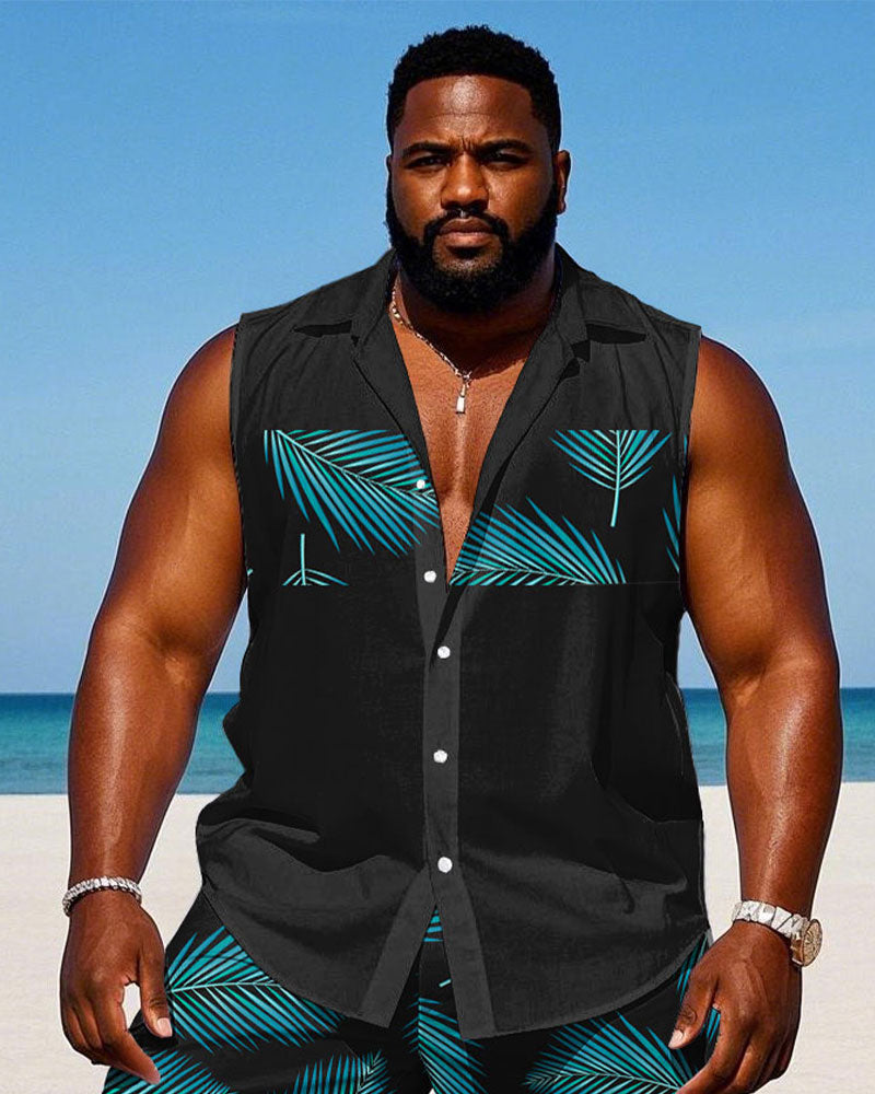 Big & Tall Black Hawaiian T-Shirt Shorts Set for big men view 2