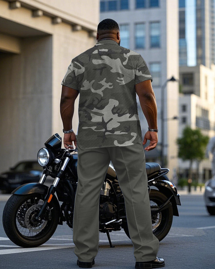 Big & Tall Gray Camouflage T-Shirt Pants Set for big men view 4