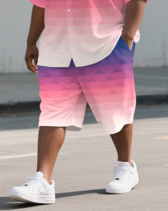 Big & Tall Pink Gradient T-Shirt Shorts Set for big men view 3