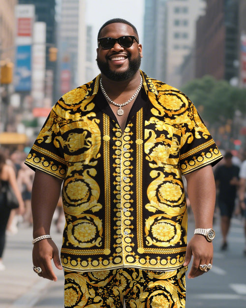 Big & Tall Graphic Vintage T-Shirt Shorts Set for big men view 2