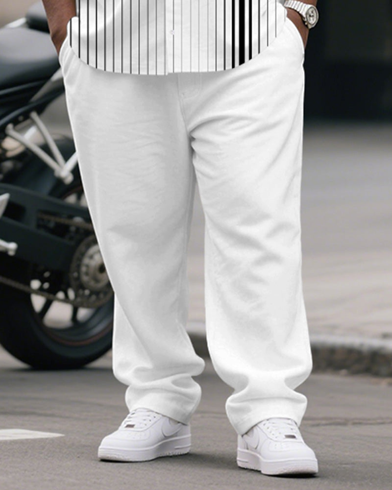 Big & Tall Gray Gradient Striped T-Shirt Pants Set for big men view 3