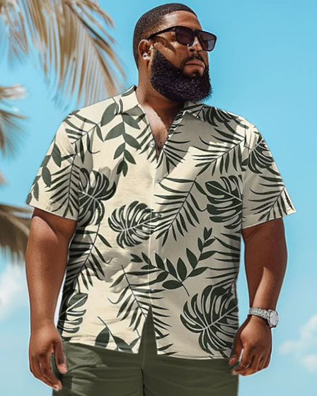 Big & Tall Green Hawaiian Tropical T-Shirt Shorts Set for big men view 3